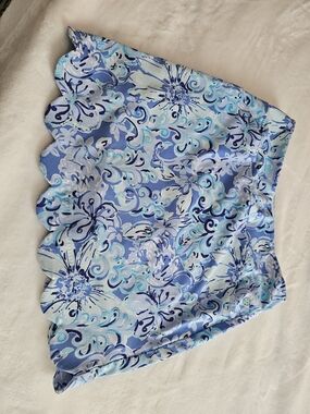 Scalloped Floral Mini Skirt in Blue & Aqua With Built-in Pants